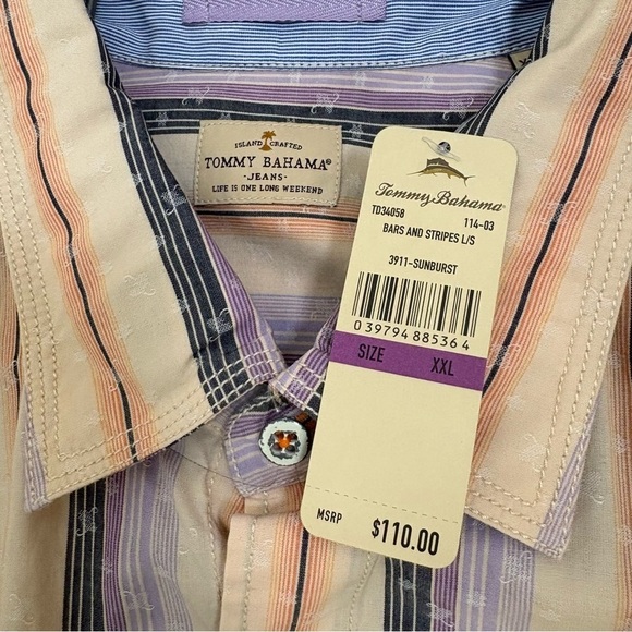 TOMMY BAHAMA Jeans Bars Stripes Sunburst Cotton L/S Button Down Shirt XXL NWT - Picture 14 of 15